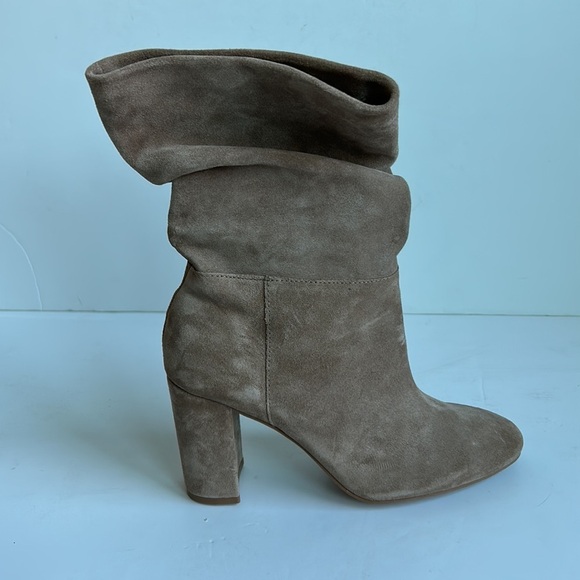 Chinese Laundry tan Kipper Split Suede bootie mid calf high heel boots - Picture 11 of 16
